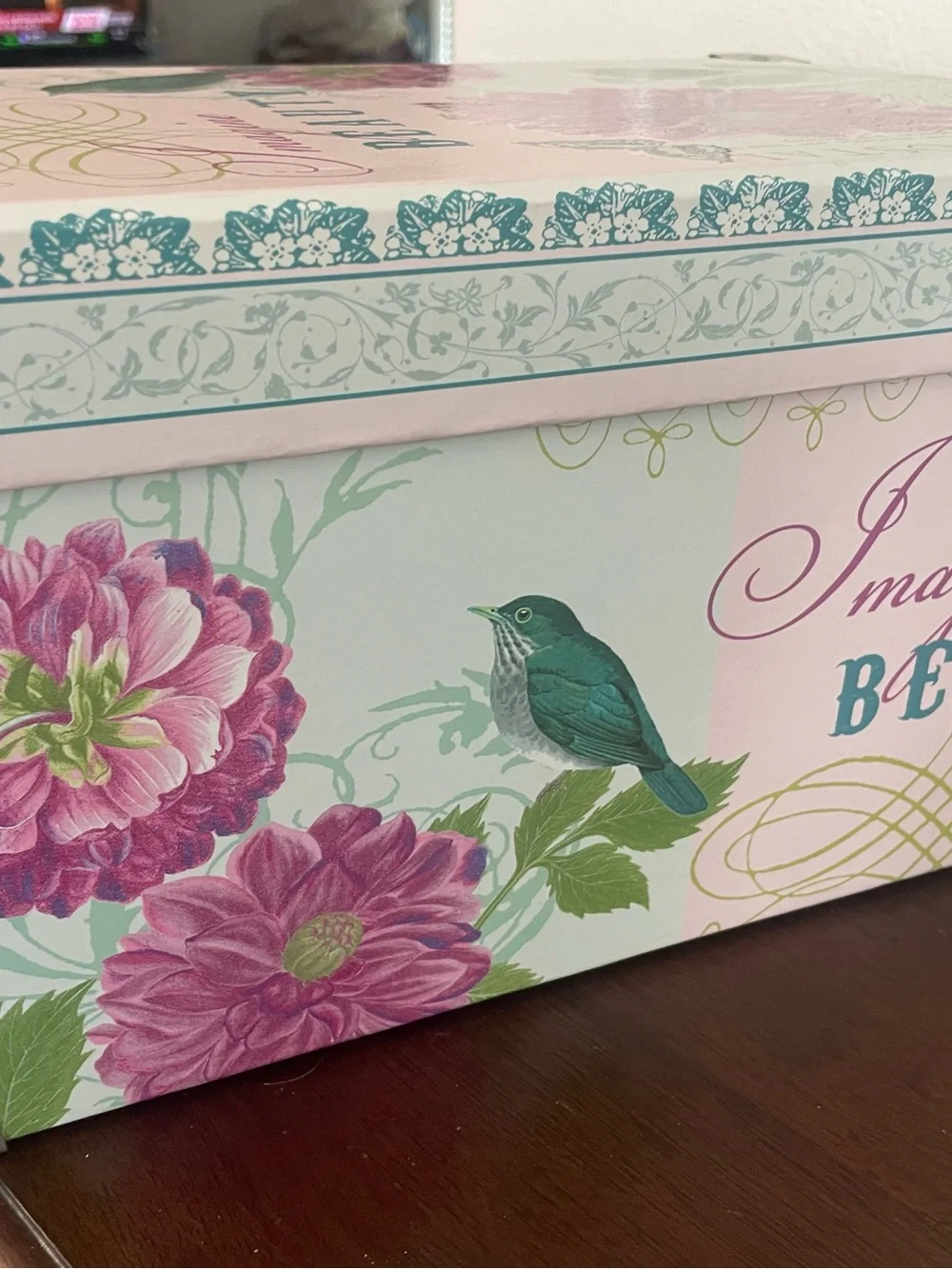Floral Bird Decorative Storage Box - Pink & Teal